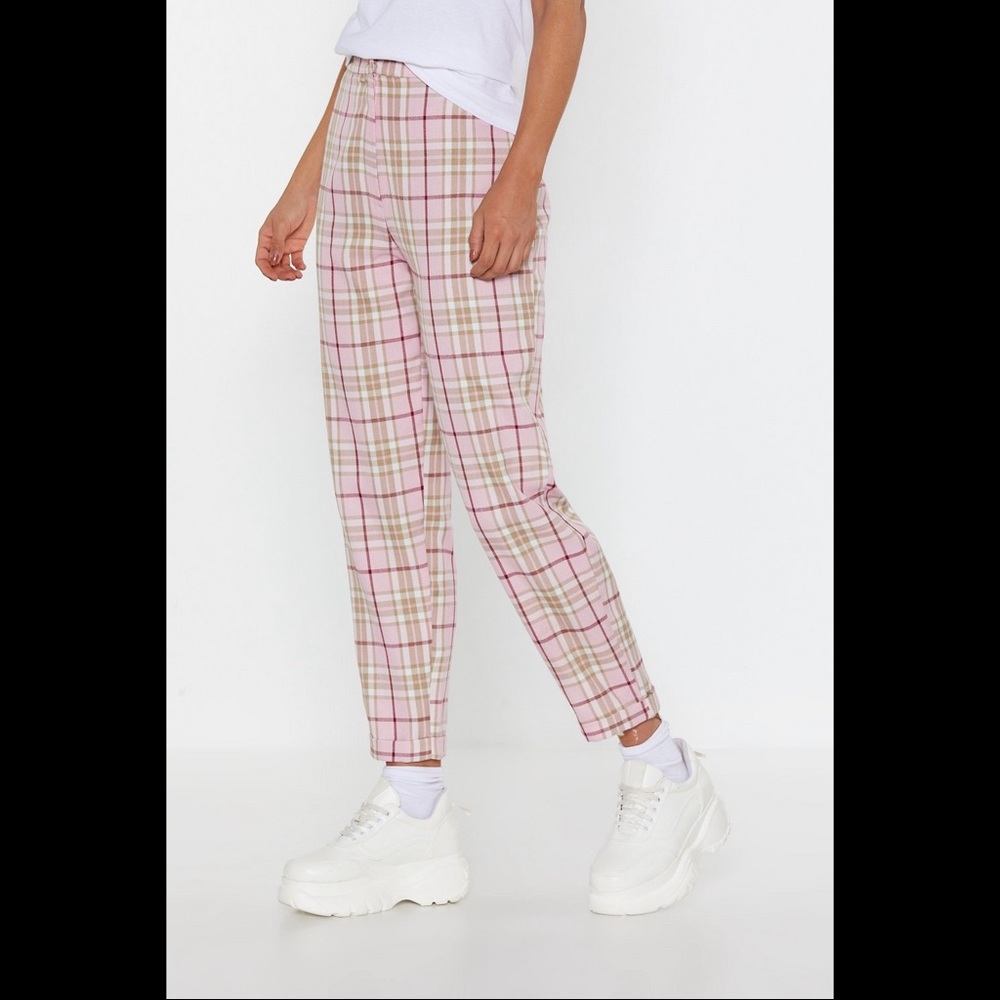 NEW Nasty Gal Plaid Pink Pants Size 8